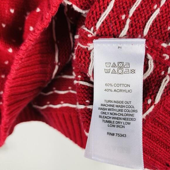 Tommy Bahama Girls Size 7 Fair Isle Crew Neck Sweater Red Cotton Blend - Picture 4 of 4